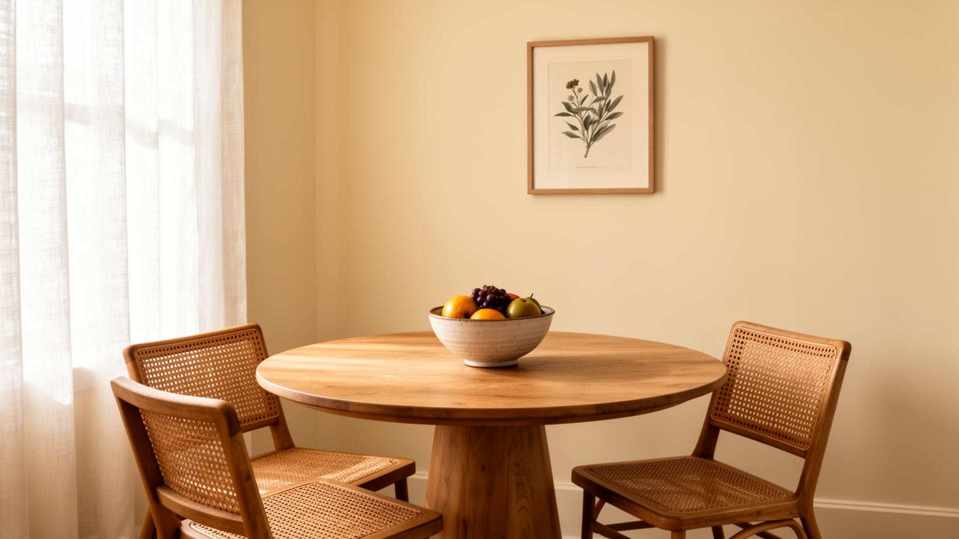 A quiet dining nook bathed in morning light.